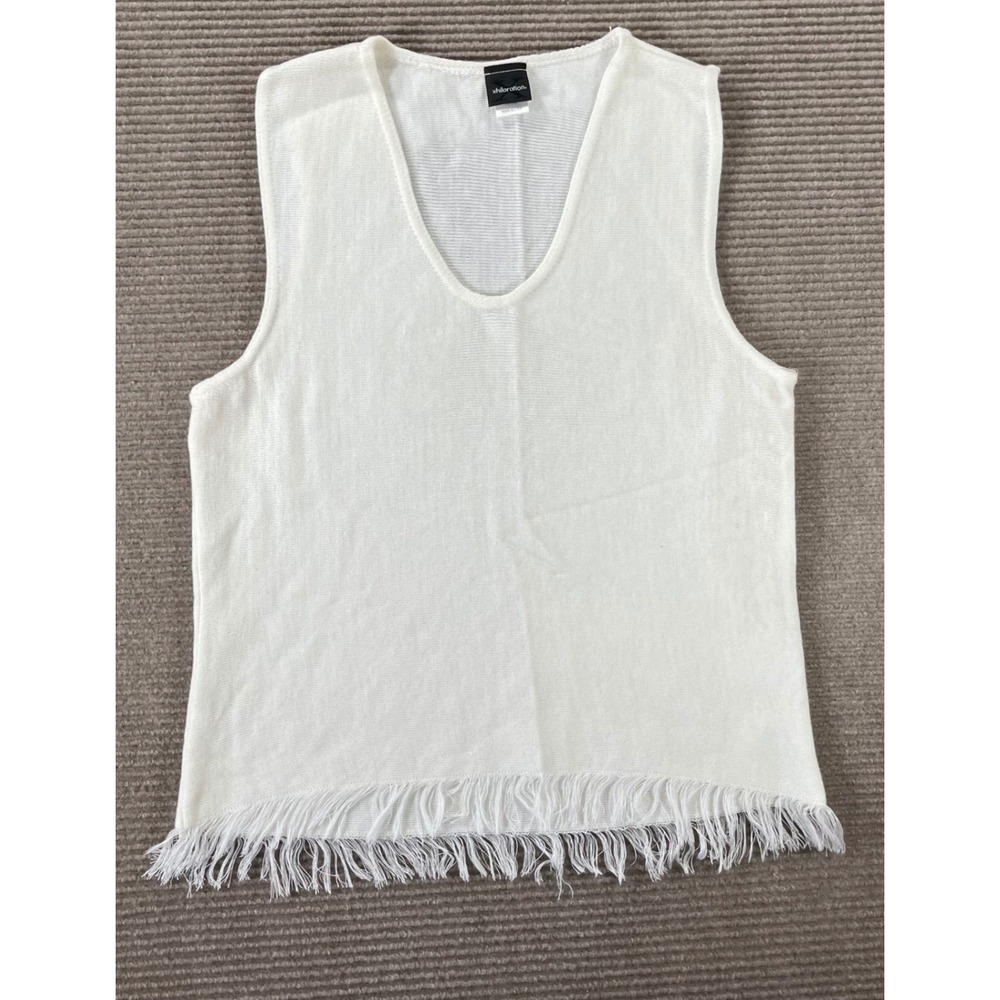 Xhilaration Womens XL White V-Neck Sleeveless Fringe Hem Knit Top Made in USA